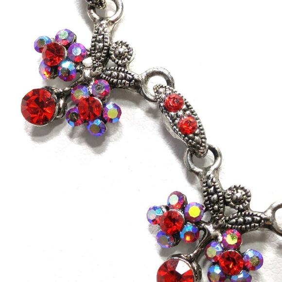 Vintage Cookie Lee Red Rhinestone Necklace, Aurora Borealis Rhinestones, 17 1/2" - Picture 4 of 11